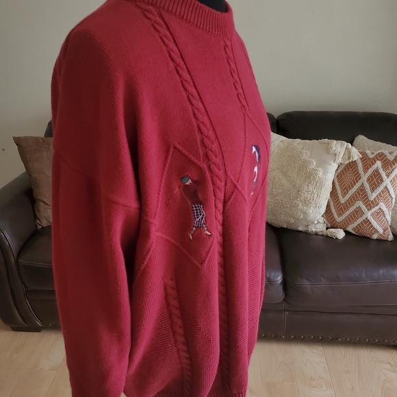 Vintage IZOD Embroidered Red Golf Sweater Size Large 100% Cotton - Picture 2 of 9